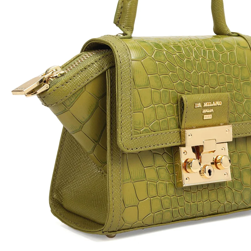 Da Milano Lime Small Croco Leather Satchel - Lime for Women | Best Price UAE